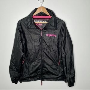Superdry Japan Women's Zip Up Black Pink Windcheater Windbreaker Jacket Size M